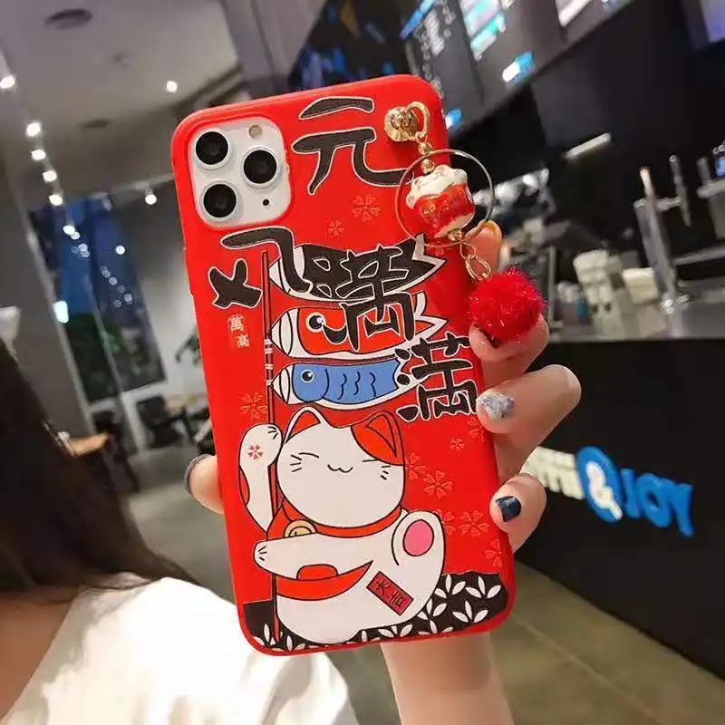 Чехол для iPhone 11 pro Max Lucky Cat, милая задняя крышка для iPhone 11 X XS Max XR 6 7 8plus Maneki Neko Shell+ подвеска