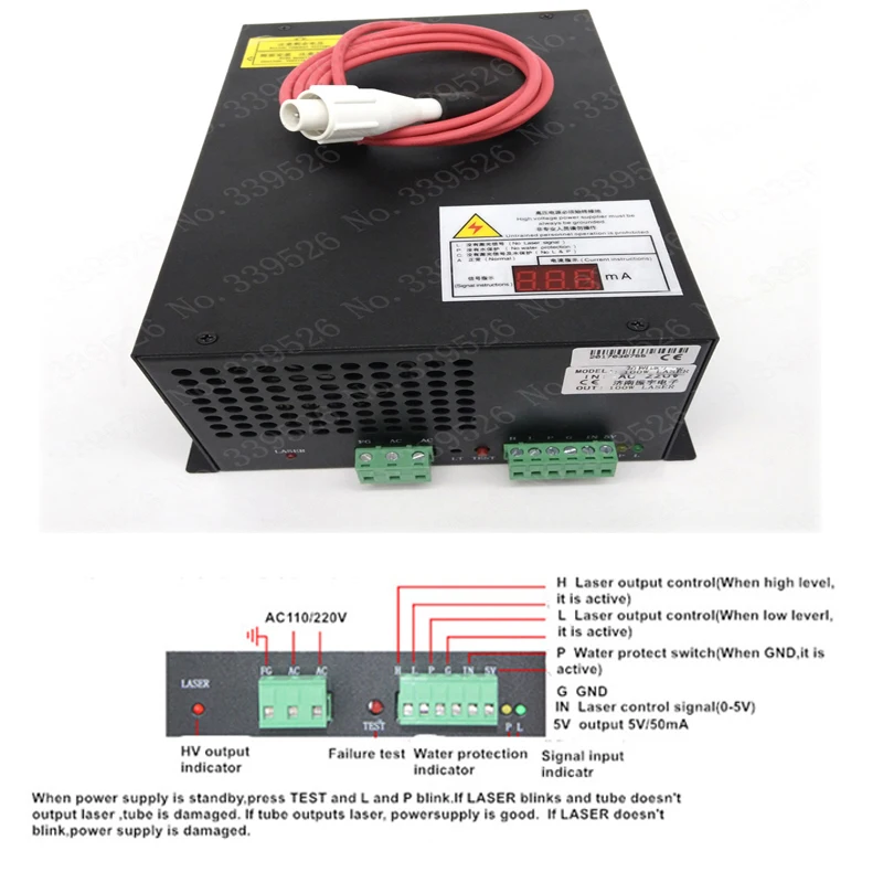 MYJG-60 60 Вт CO2 лазерный источник питания для 60 Вт лазерной резки