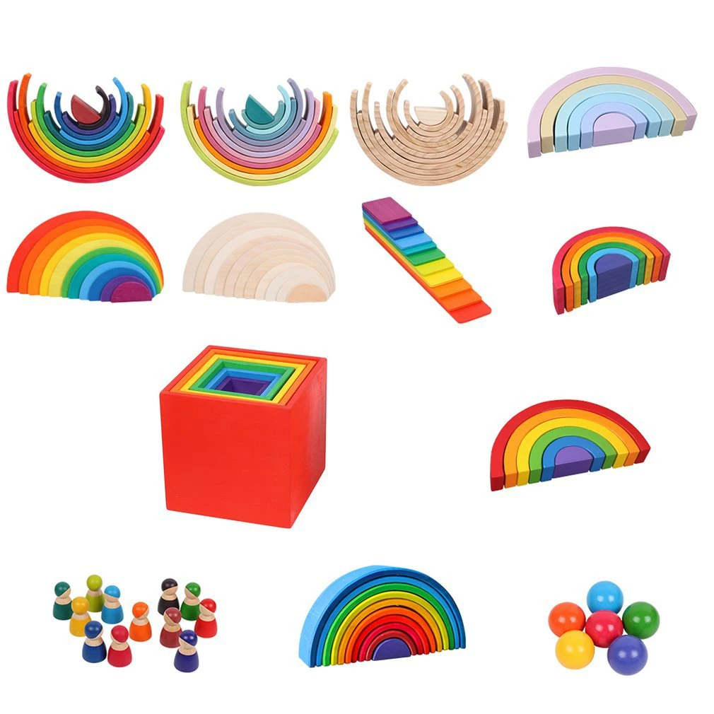 赤ちゃんのおもちゃ大虹スタッカー木製おもちゃ子供のためのクリエイティブ虹ビルディングブロックモンテッソーリ教育玩具子供 Aliexpress