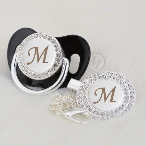 MIYOCAR серебряное имя bling Начальная буква M красивая шикарная пустышка и пустышка зажим BPA бесплатно пустышка bling babyshower подарок LM-1 - Цвет: LM-4 -1  0-6M