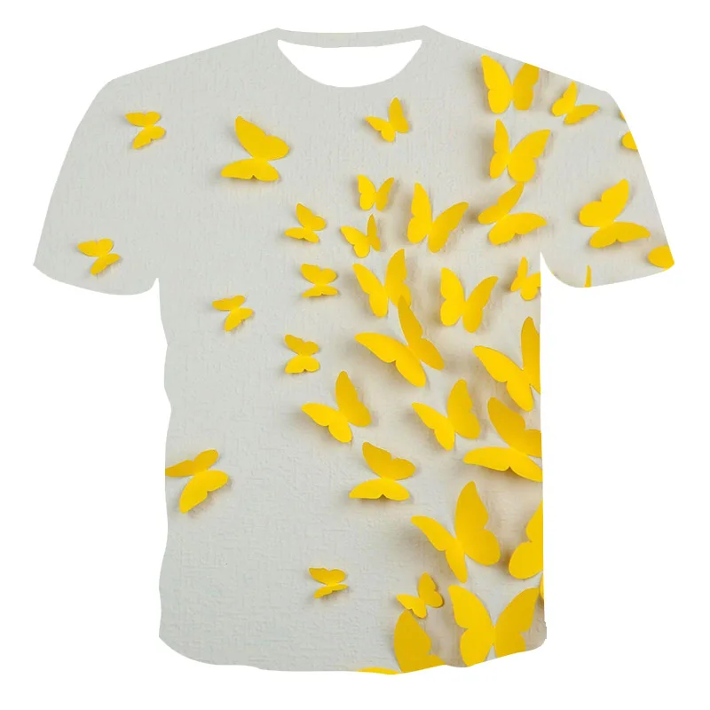 2020 Hot Summer teens Harajuku Funny 3D Print Short Sleeve TShirt Oversized O-neck Casual men Yellow butterfly T-Shirts clothing | Мужская
