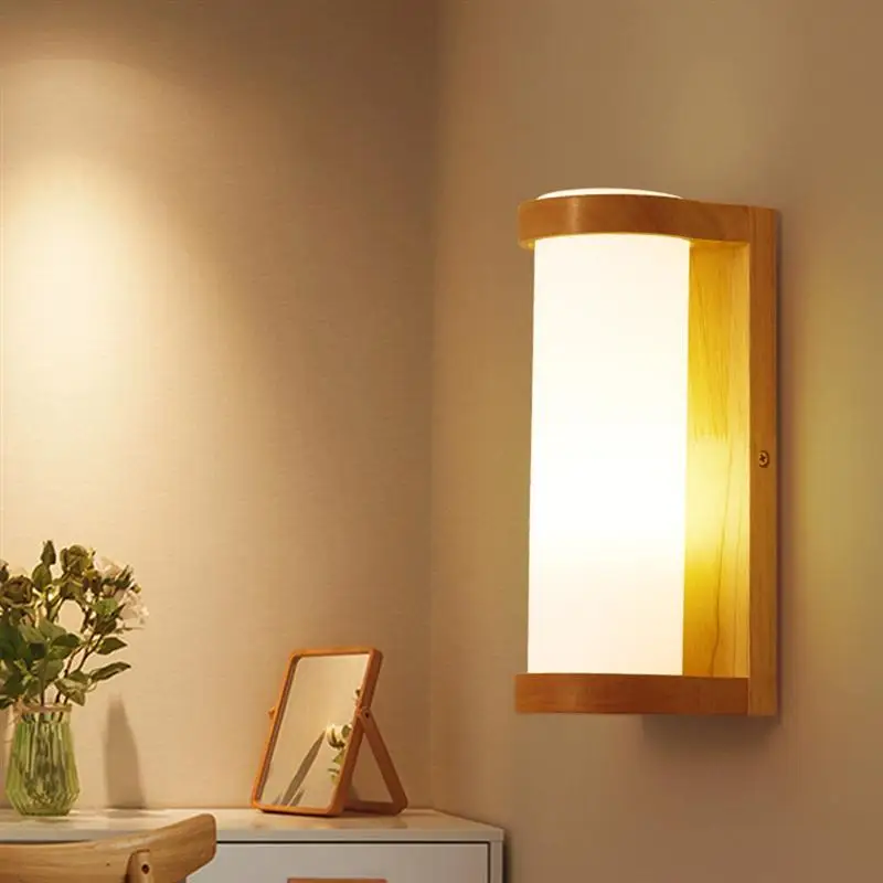 LED Bedside Lamp Hotel Balcony Corridor Wall Light Wooden Wall Mounted For Home Hotel(Single Head Style 7W LED Warm Light Bulb