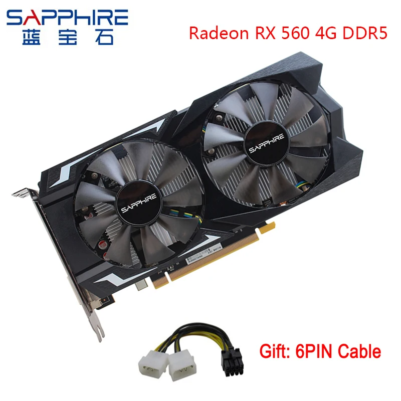 Видеокарта SAPPHIRE AMD Radeon RX 560, 4 Гб, 128 бит, GDDR5, PCI, настольная, RX560, видеокарта для ПК, игр, б/у, для геймеров