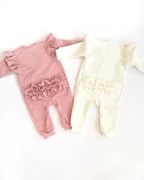 

Autumn Winter Infant Kids Baby Girls Rompers Ruffles Solid Button Long Sleeve Jumpsuits Clothes 2 Colors 0-18M