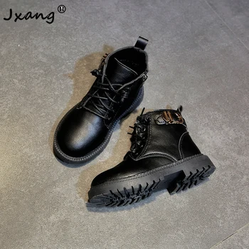 

JHANG 2020 New Children fashion Boots Girls trend All-match Kids lacing Boot Boys waterproof sports Shoe Non-Slip Casual Shoes