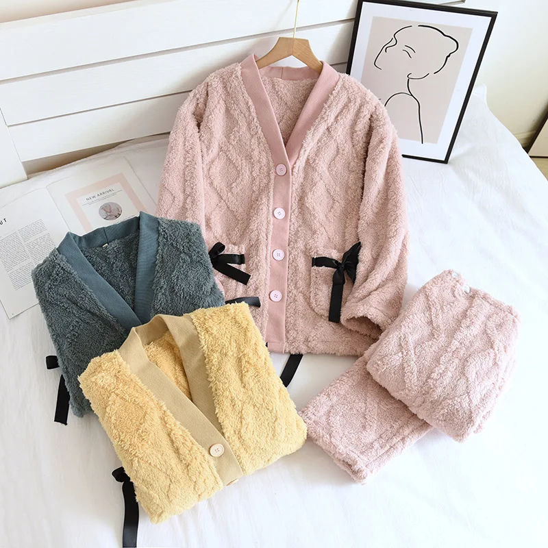 

Fdfklak High Quality Flannel Confinement Clothing Winter Thicken Warm Breastfeeding Maternity Pajamas Sets Large M-4XL