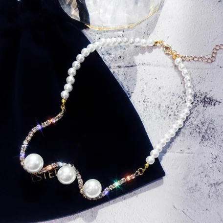 Модные стразы, колье, ожерелья для женщин, новинка, Bijoux, имитация жемчуга, волнистые ожерелья, массивные ювелирные изделия, вечерние, подарки