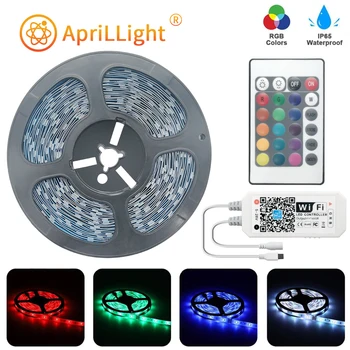 

WIFI 5M 10M RGB LED Strip Light DC12V Ribbon LED Lights Strip RGB Tape SMD 5050 2835 Flexible Diode Tape Controller+Adapter Pulg