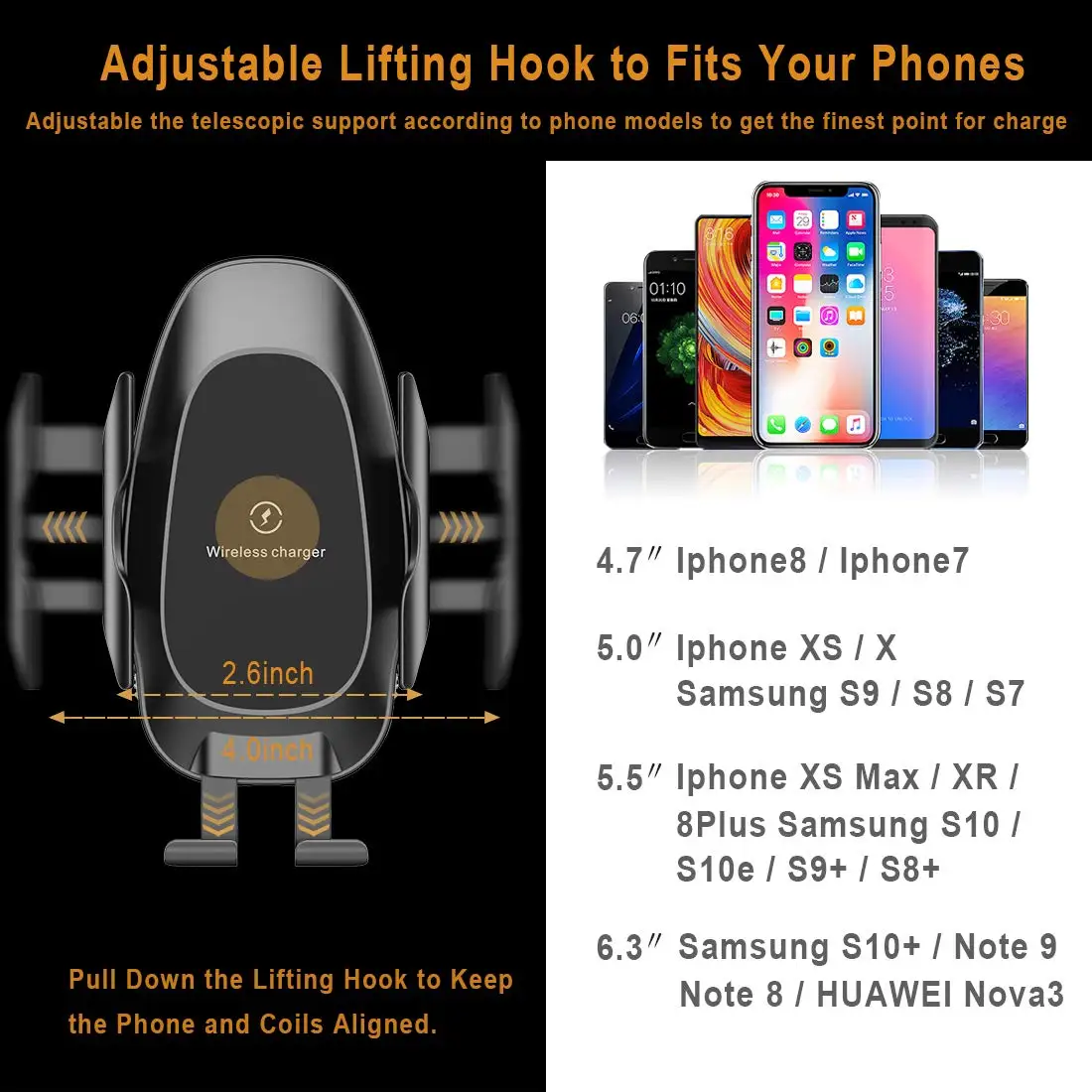 10W Wireless Car Charger Qi Fast Car Charging Dashboard Air Vent Phone Holder QC 3.0 for Samsung S10 S9 Note 9 iPhone8 Max X XR
