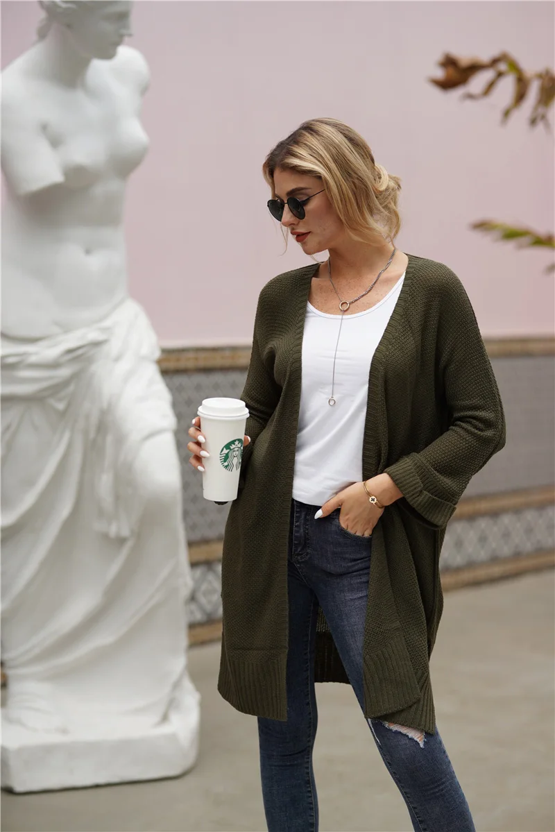 Fitshinling Boho длинный кардиган, зимнее пальто, Женский однотонный тонкий вязаный жакет с разрезом по бокам, женский корейский Кардиган, Свитер