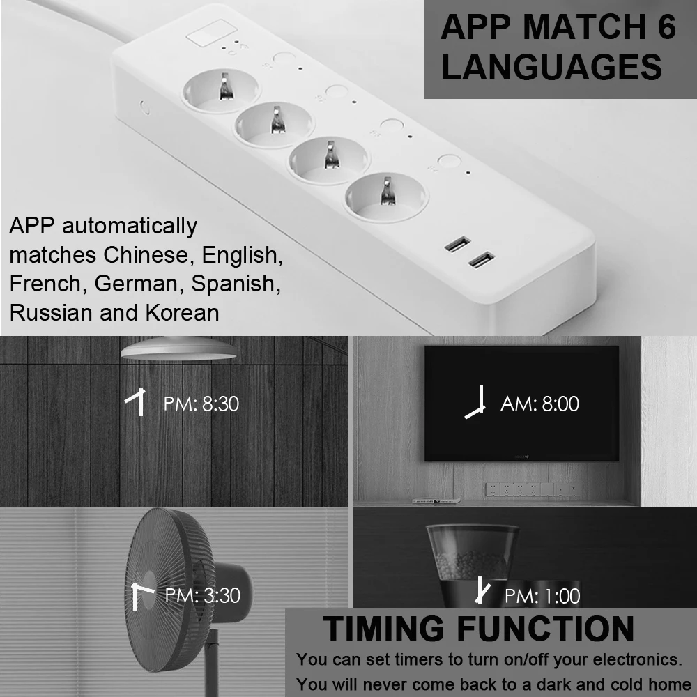 Смарт WI FI таймер удлинитель ЕС Smart Plug Мощность полосы Быстрая зарядка замер