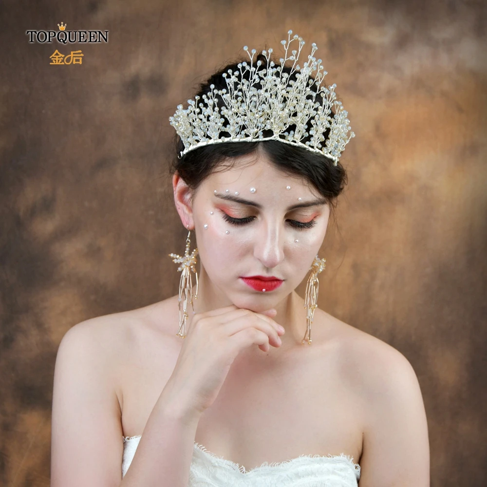 TOPQUEEN HP193-amber свадебная корона набор роскошные серьги с короной свадебная тиара Корона Тиара Янтарная Корона и серьги набор