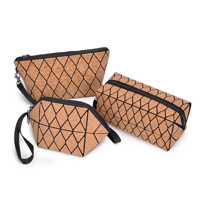 

KANDRA Cork Diamond Geometric Cosmetic Bag for Women Zipper Deformation Makeup Bag Storage Travel Purse Dropshipping