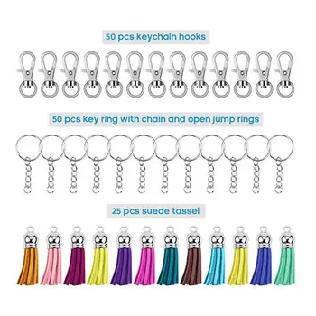 

50Pcs/Set Leather Keychain Hooks with 25Pcs Suede Tassels Key Open Jump Rings Ring Chain for Crafts DIY Making Tool Accessories