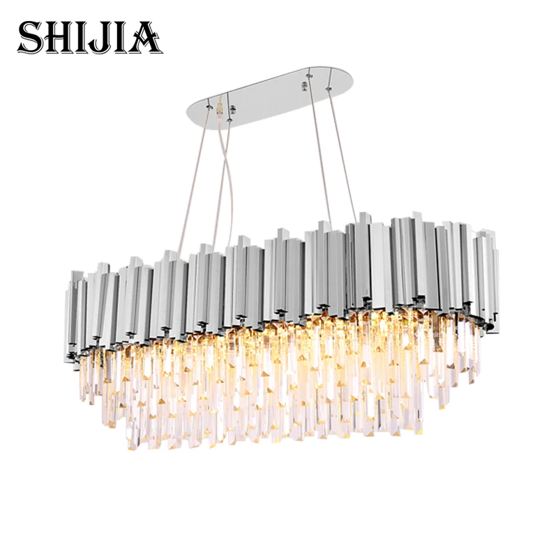 

Modern Rectangular Luxury Gold and Silver Crystal Chandelier Stainless Steel Kitchen Living Room Lamp
