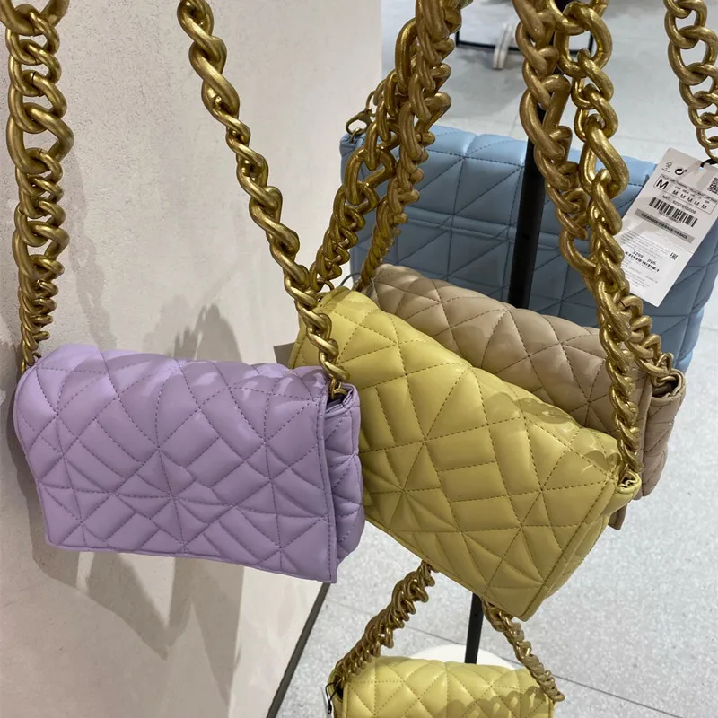 Soft Gold Metal Chain Pu Leather Armpit Retro Shoulder Small Square Bag Top Quality Luxury Brand Crossbody Bag for Woman 2021