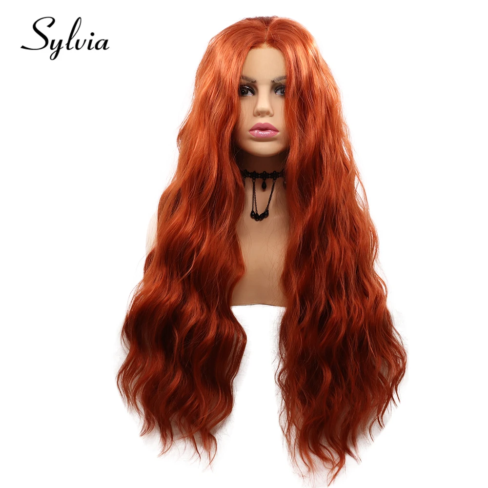 Ginger Synthetic 13*4 Lace Front Wig Cosplay Curly Lolita Burgundy Red 360 Frontal Hair Glueless Highlight Transparent Lace Wigs