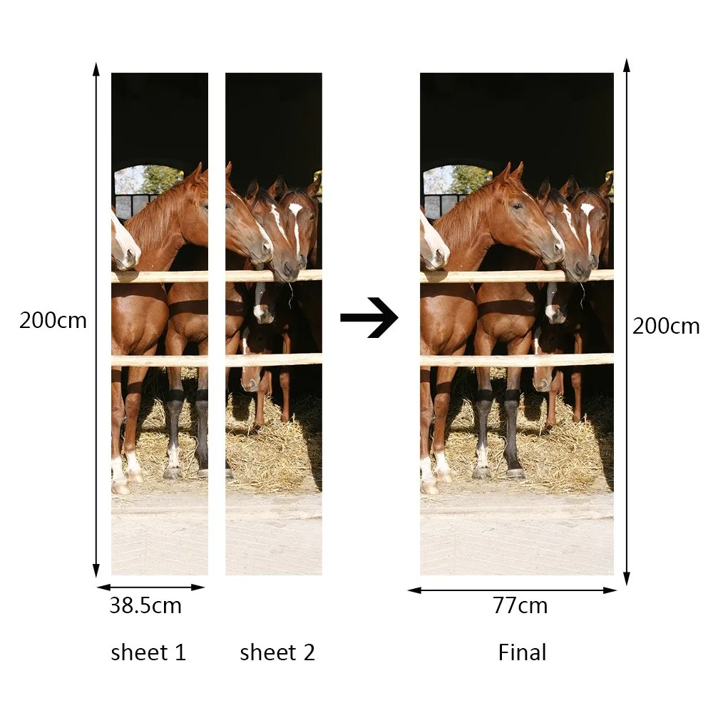 

DIY Self-adhesive Home Study Decorative Stickers Personality Imitation 3D Waterproof Horse Stable Refurbished Door Sticker