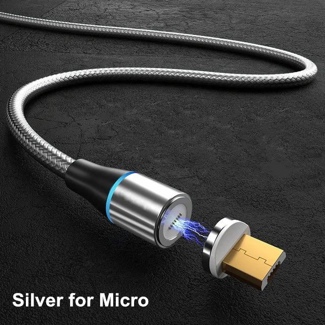 Магнитный кабель Micro USB для быстрой зарядки Vanniso 2m 3A для iPhone X 7 samsung A50 Xiaomi mi9, магнитный кабель usb type-c для передачи данных - Цвет: Silver  for Micro