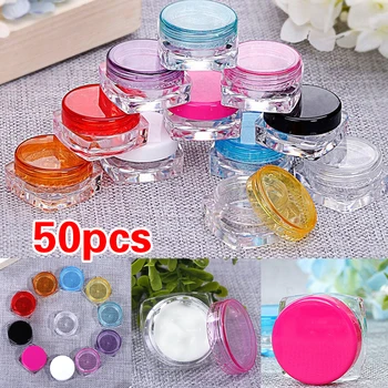 

50Pcs 3g Clear Plastic Jar Empty Cosmetic Containers,Eyeshadow Cream Box,Small Sample Makeup Sub-Bottling Nail Powder Case