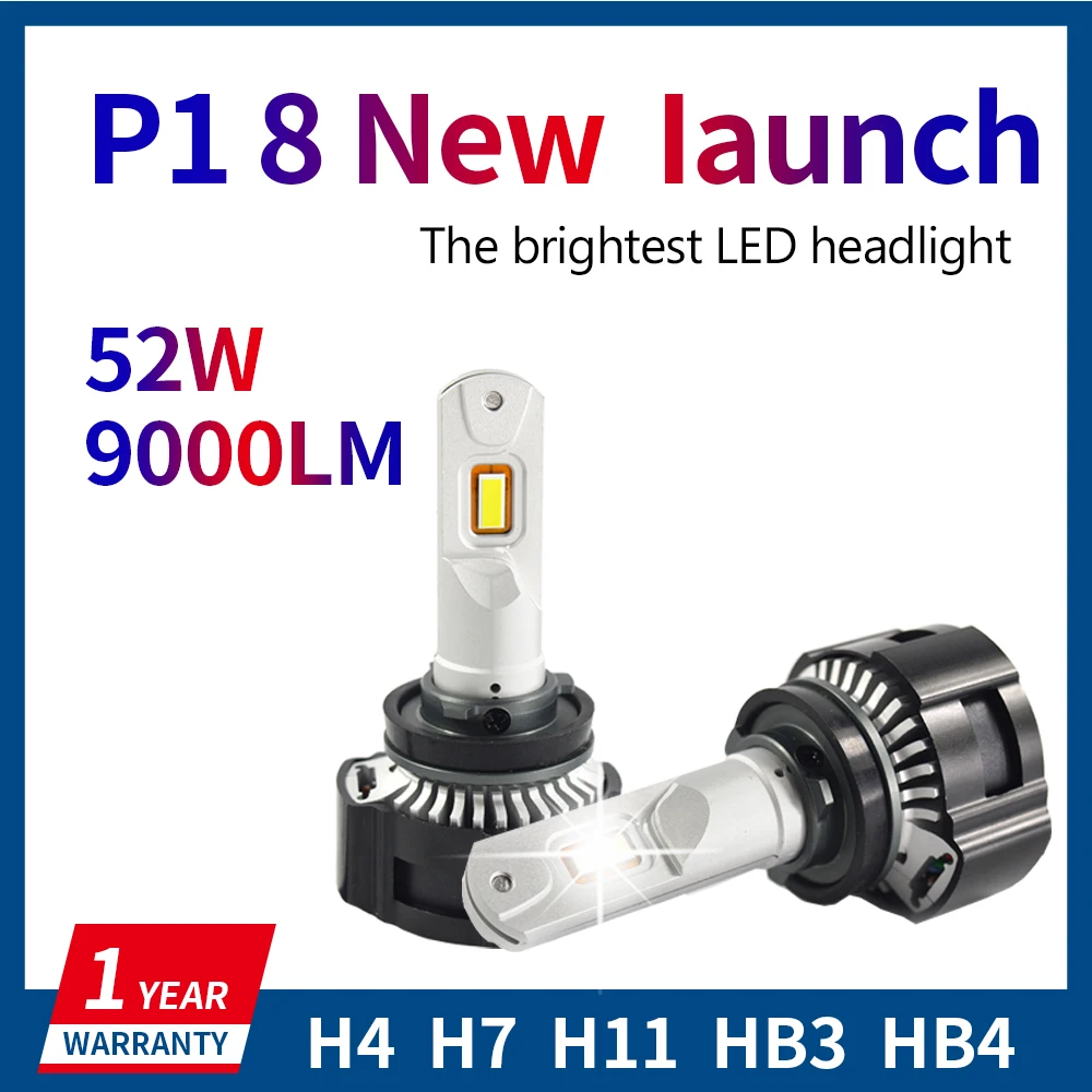 2X H4 светодиодный H7 H11 H8 HB4 HB3 5202 Авто P18 автомобильные лампы для фар 104 Вт 18лм