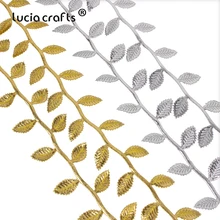 5/10 метров около 4 см цвета: золотистый, серебристый отделкой листьями; кружевные украшения ленты для самостоятельного пошива одежды цветочной гирляндой, Аппликации, ремесло A1108