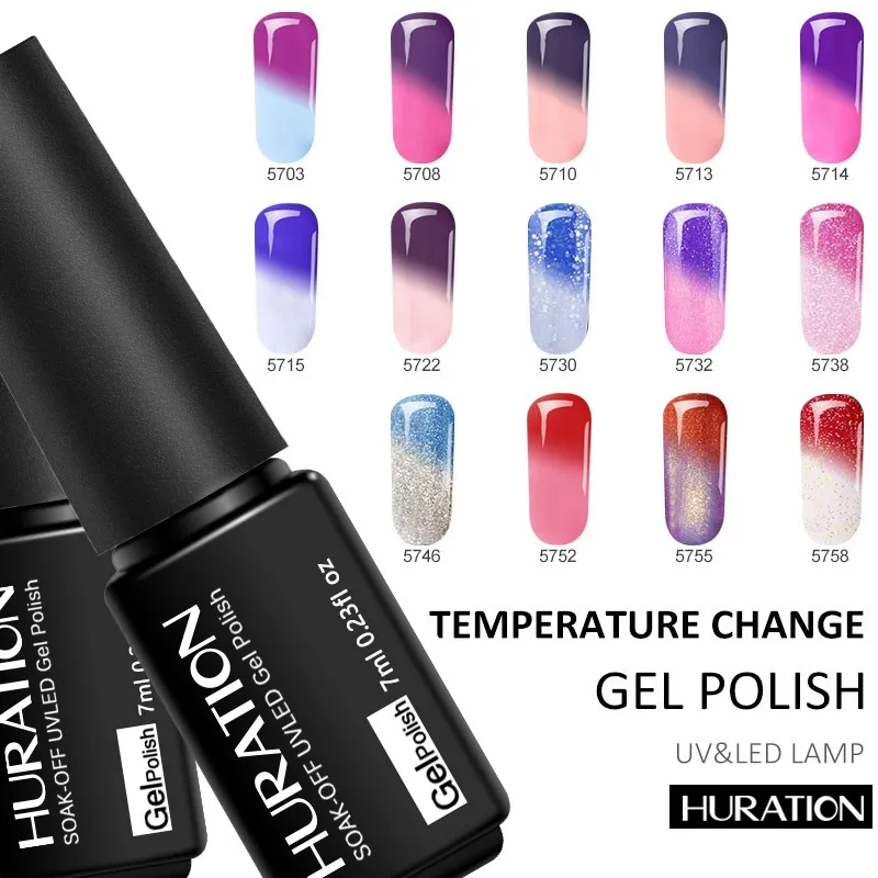 Huration Хамелеон Изменение температуры лак для ногтей отмачиваемый УФ светодиодный