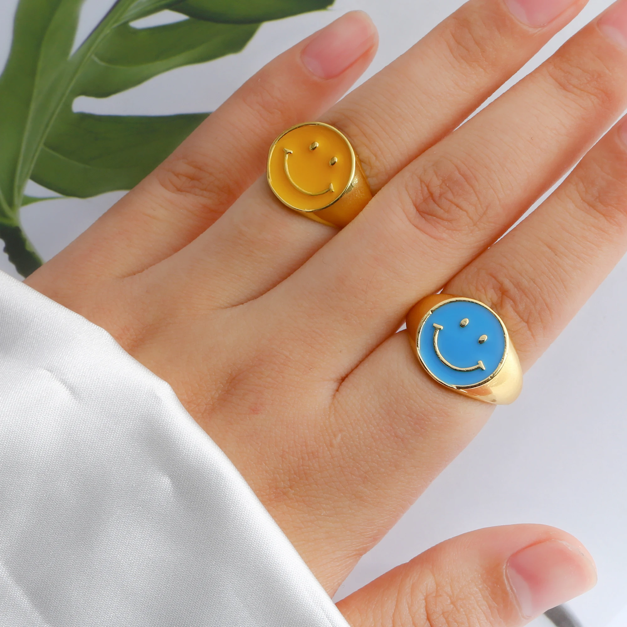 Smile Candy Color Enamel Micro Pave Opening Adjustable Ring for Women