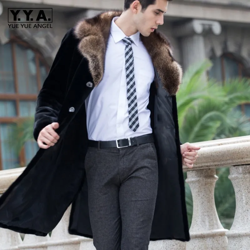 

Business Man Faux Fur Long Coat Winter Warm Overcoat Fashion Single Breasted Fur Collar Large Size S-6XL Outwear Coat For Men