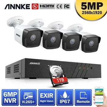 

ANNKE 5MP H.265+ Super HD PoE Network Video Security System 4pcs Waterproof Outdoor POE IP Cameras Plug & Play PoE Camera Kit