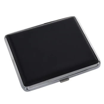 

Black Press Button Faux Leather Metal Cigarette Case Holder
