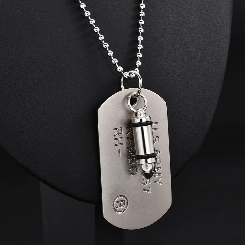 High Quality Fashion Men Military Army Bullet Charm Dog Tags SINGLE EMBOSSED Chain Pendant Necklace Jewelry Gift | Украшения и