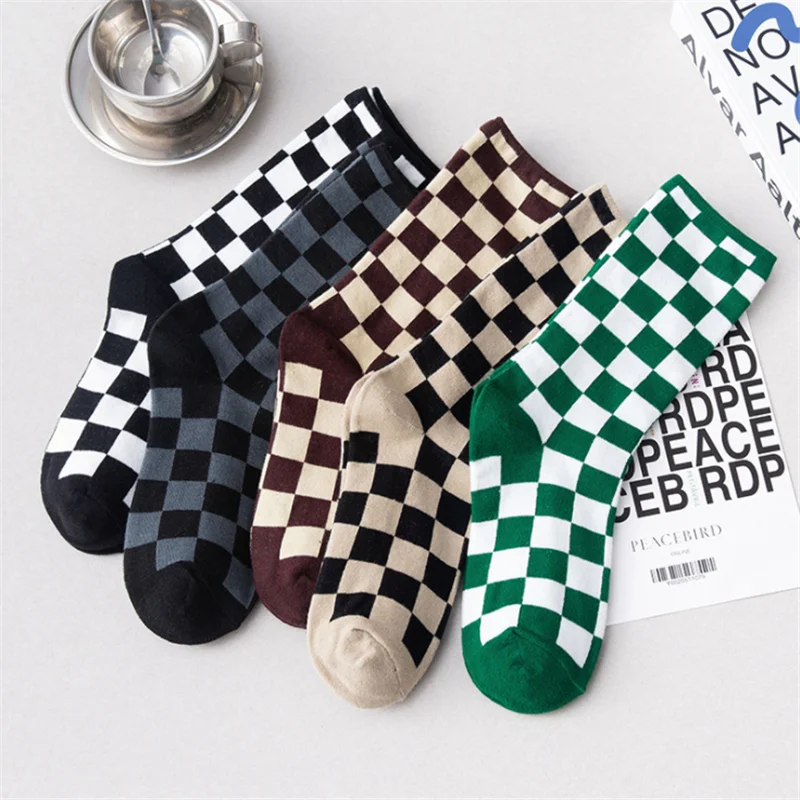 

Korean Harajuku Trend Cotton Socks Women's Plaid Cute Checkerboard Short Socks Female 1 Pairs Sport Hip Hop Novelty Socks New