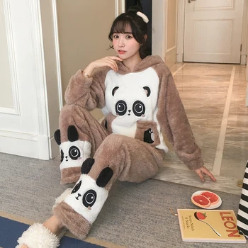 

Autumn Winter Fleece Women Sleepwear Sweet Pajamas Set Clothes for Girls Students Cartoon Ladies Female Home Lounge Wear Suits