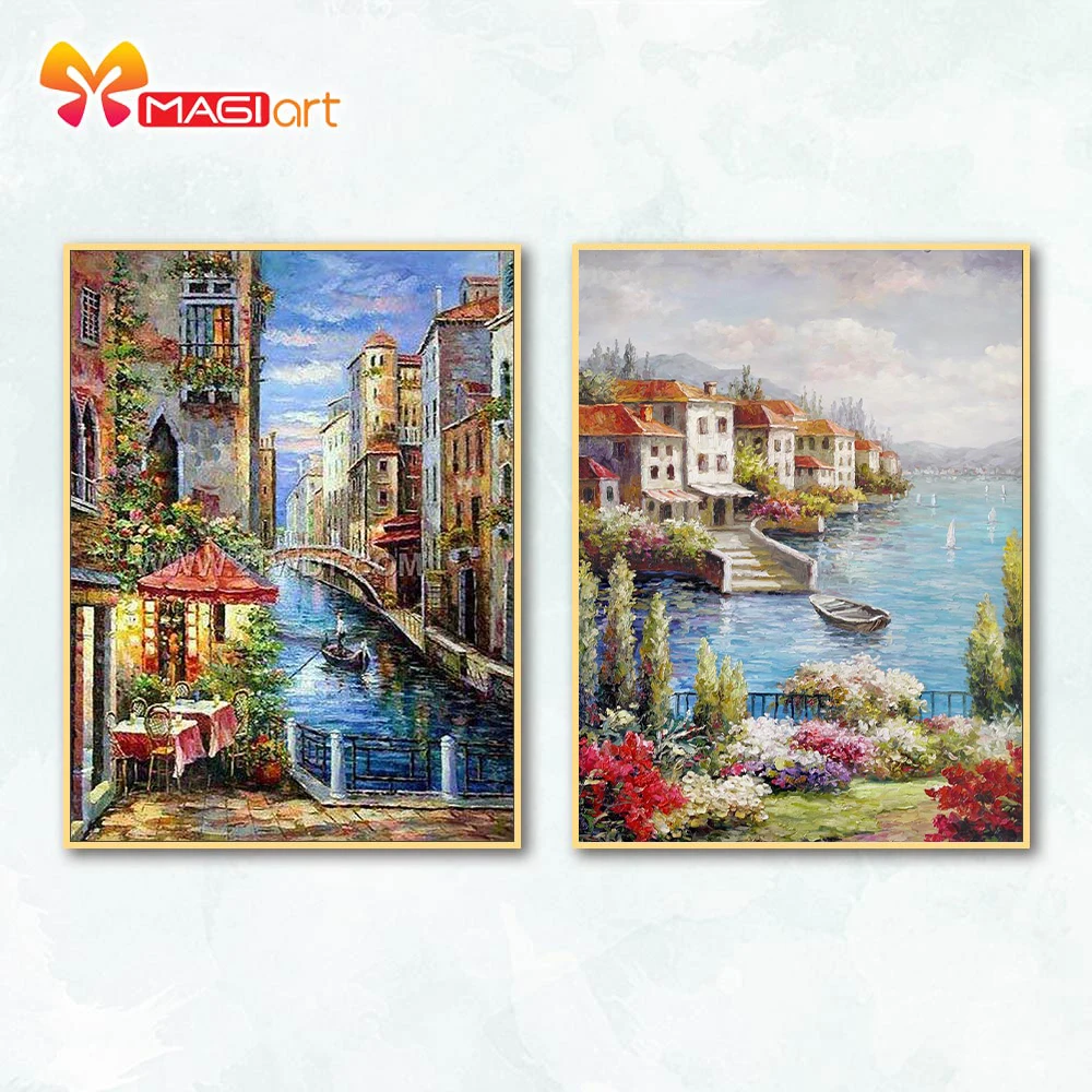 

Cross stitch kits Embroidery needlework sets 11CT water soluble canvas patterns 14CT Seaside scenery Seaside Town-NCMS081
