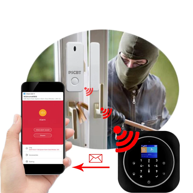 PS12 Tuya WIFI GSM Alarm System Alexa Google Home Burglar Security Kit PIR Window Door Sensor Android IOS APP Remote Control