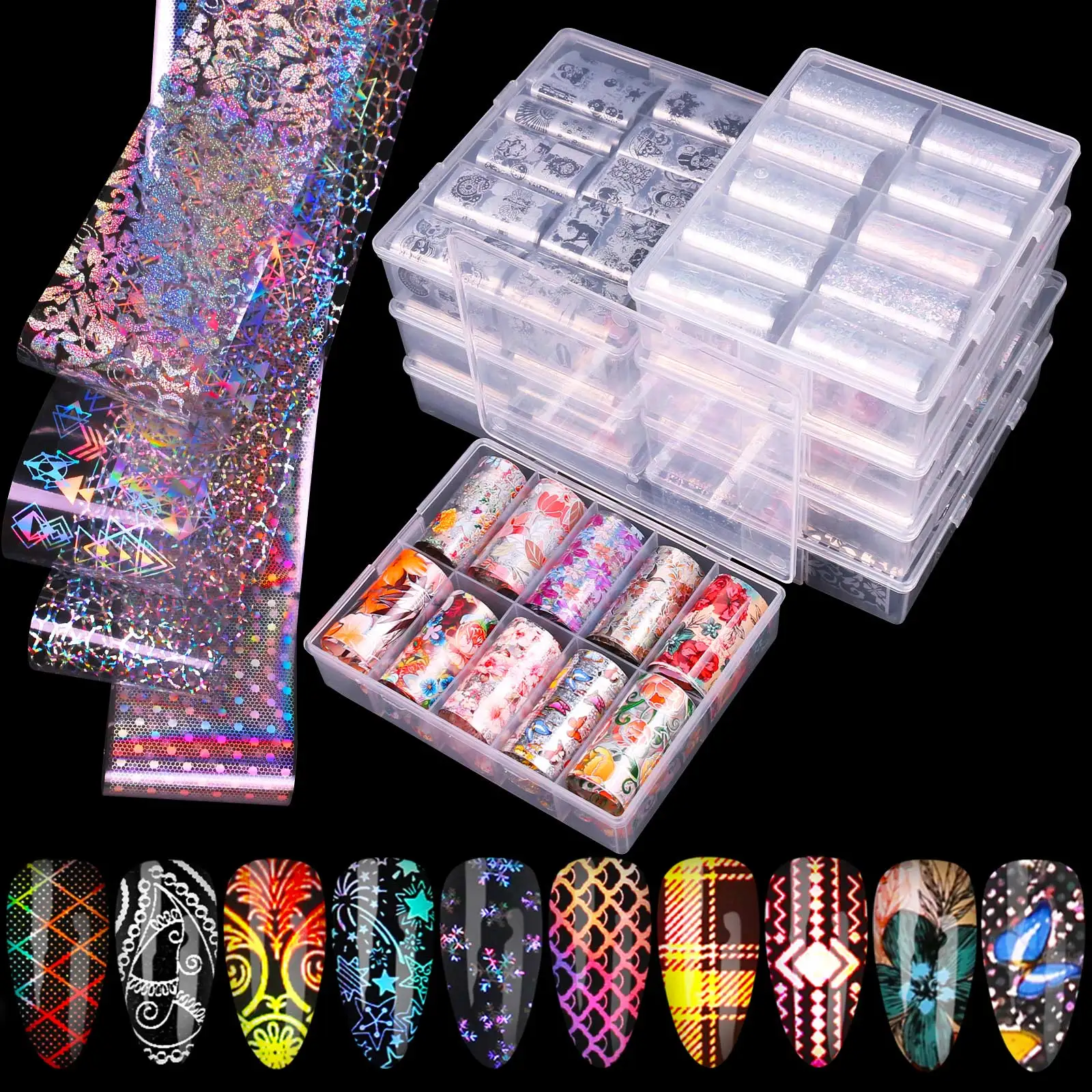 

4X100cm Holographic Nail Art Transfer Foil Sticker Starry AB Paper Wraps Adhesive Decals Nails Decoration Accessories