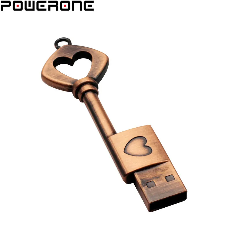 POWERONE cuprum металлический ключ в форме сердца usb флеш накопитель 8 ГБ 16 32 64 Гб карта