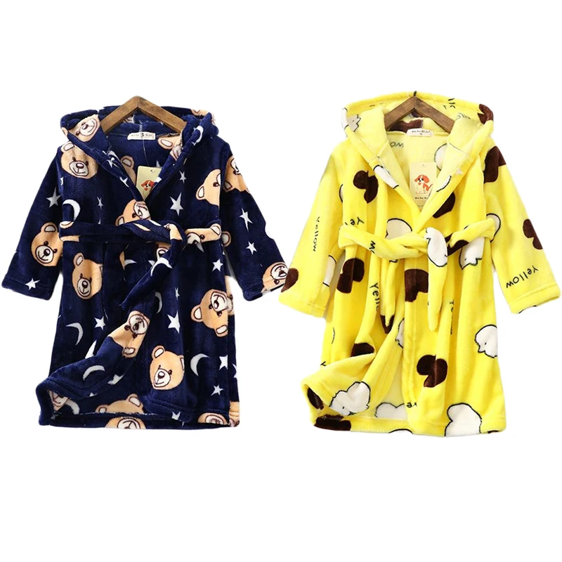 Autumn Winter Boy Girl Flannel Pajamas Robes Children Bathrobe Soft Comfortable Baby Cute Homewear Clothes Kids Jacket Coat