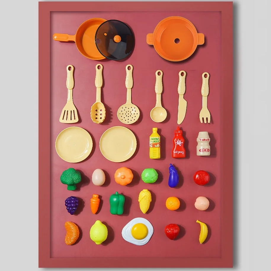 30pcs Kitchen Toys Pretend Cooking Food Play Height 51cm Dinnerware Set Light Safe Cute Children Kids Boys Girls Gift Funny Game