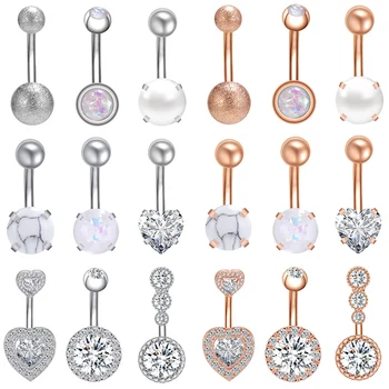 

ZS AAA Zircon Heart Belly Button Ring Body Piercing Jewelry Crystal Navel Piercing Rose Gold Silver Color umbilicus piecing