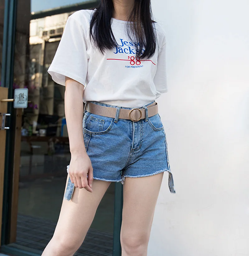 Круглый пояс в стиле унисекс Одноцветный холщовый ремень с пряжкой для женщин Модный студенческий пояс дикие ковбойские брюки ремень