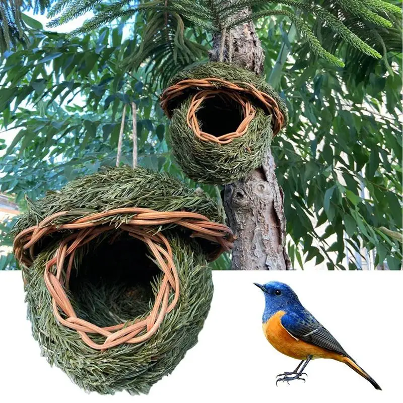 Hanging Birds Nest Natural Pine Needles Woven Birdhouse Bird Cage