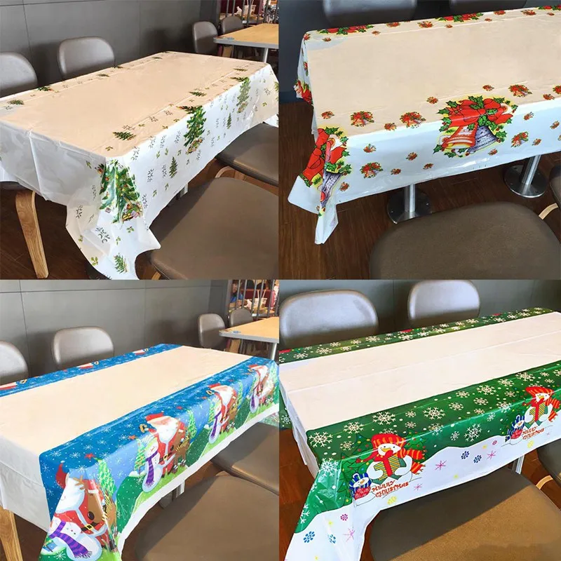 

Cartoon Christmas Pattern Tablecloth Disposable PVC Tarpaulin Holiday Christmas Tree Santa Claus Snowman Bell