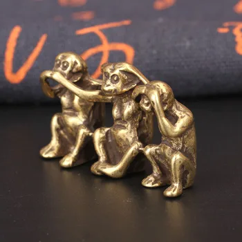 

Feng Shui Animal Statue Three Monkey Sculpture Copper Don't Say Don't Listen Don't Watch Anti-Villain Miniature Figurines Gift