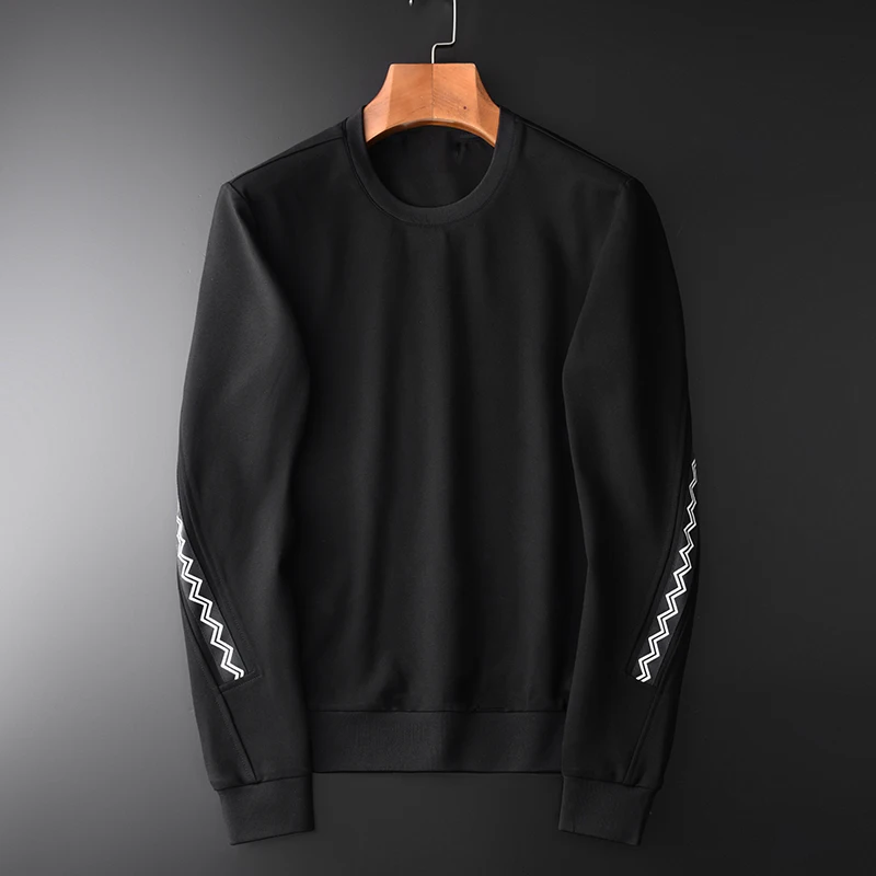 Minglu Mens Sweatshirts Luxury Ribbon Splicing Round Collar Sweatshirt Men Autumn Solid Slim Fit Mens Hoodies Plus Size 4xl
