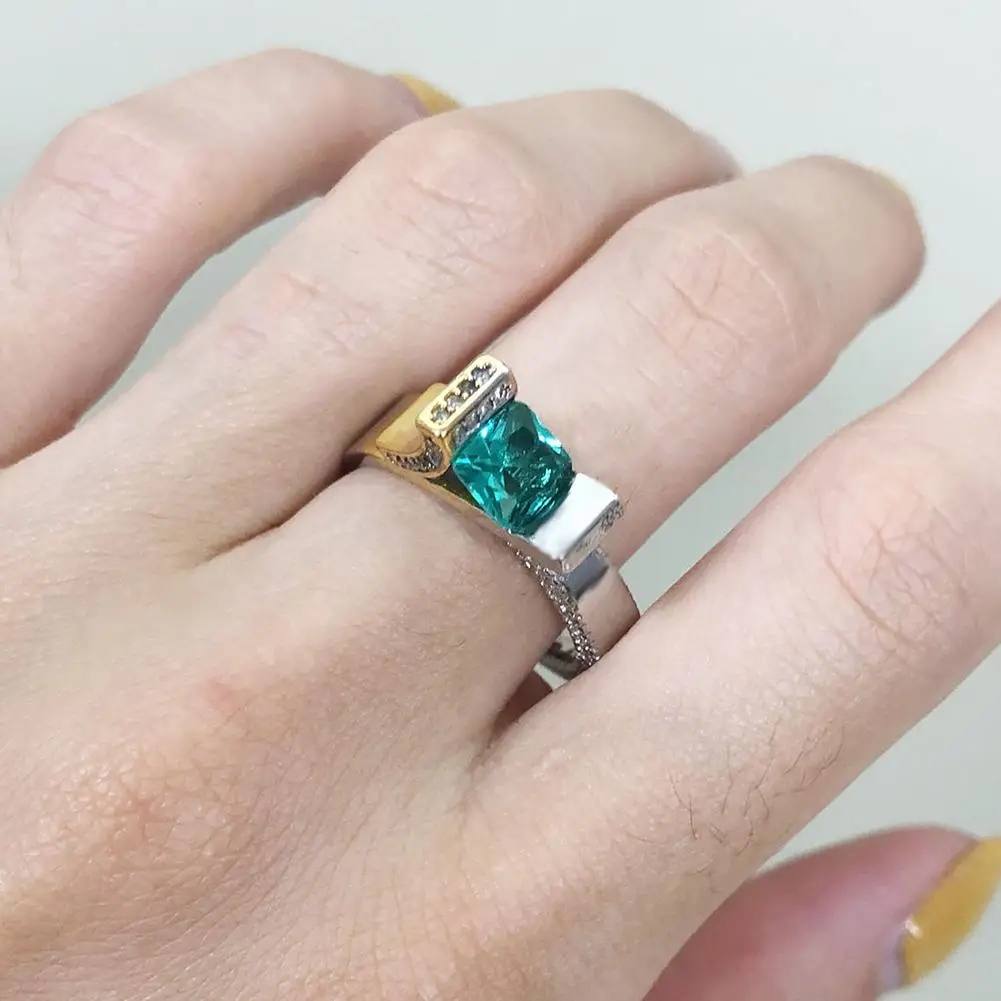 

Fashion Women Ring Wedding Engagement Women Square Faux Emerald 6 Shape Dual Color Finger Ring Woman's accesories