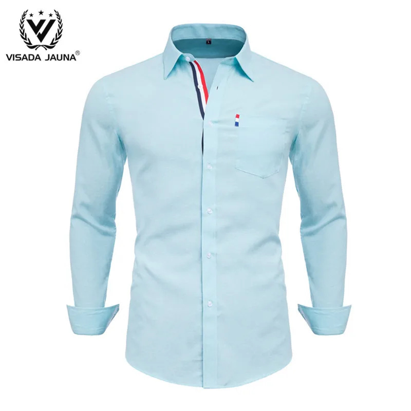 VISADA JUANA Мужская рубашка хлопок Весна Осень Повседневная рубашка с длинным рукавом мягкая удобная облегающая стильная брендовая мужская рубашка размера плюс - Цвет: Green13