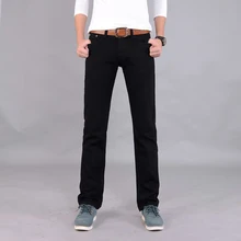 Горячая Распродажа Новое поступление четыре сезона мужские джинсы, розничная и тонкие прямые черные/синие Брендовые мужские джинсы из хлопка размер 38