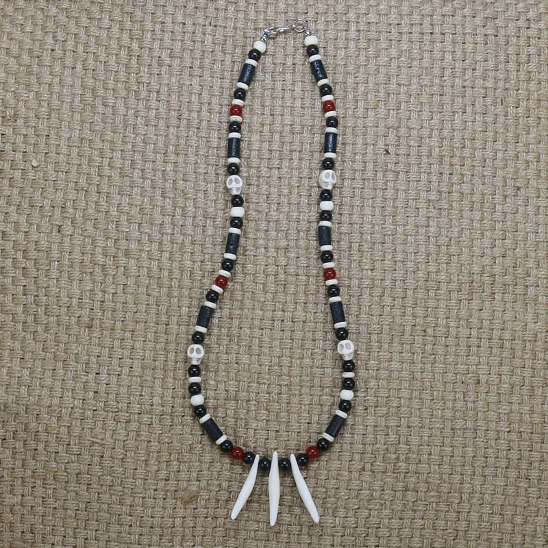 Rustic Handmade Indian Dog Tooth Necklace Men Skull For Accessories Tribal Jewelry Gift for Him CO-15 | Украшения и аксессуары